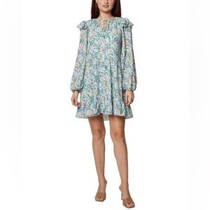BCBGENERATION Women's Blue Floral Tie Neck Casual Dress